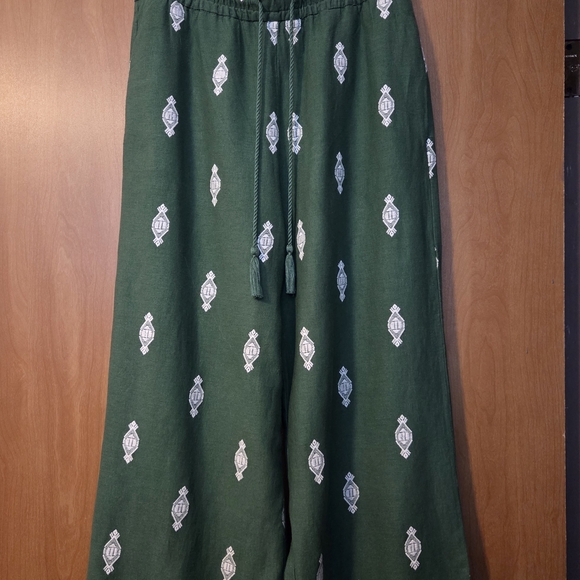 HOUSE OF HARLOW 1960 Green Wide Leg Pants Size S Linen - Picture 2 of 9